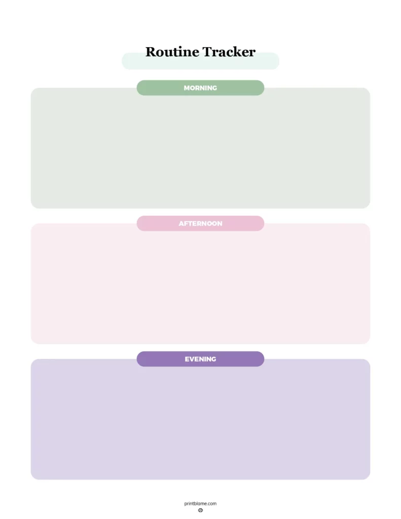 Printable daily routine - a structured chart designed to help users organize their daily tasks, featuring pastel-colored sections labeled Morning, Afternoon, and Evening.