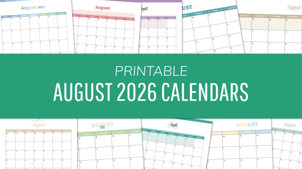 Streamlined alternating row shading characterizes August 2026 Calendar Printables