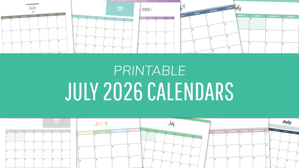 Classic grid with clear numeric fonts presented in July 2026 Calendar Printables