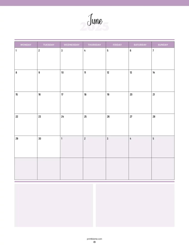 Downloadable June 2026 calendar with a purple design