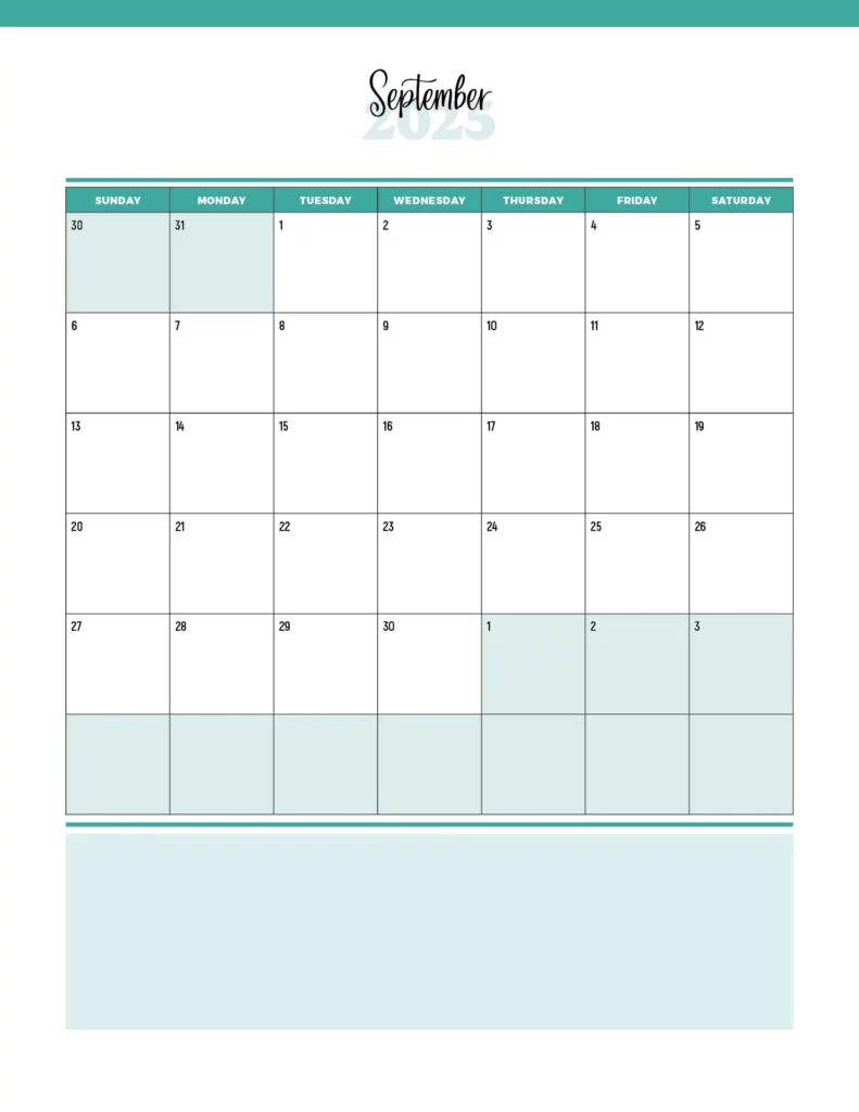 Aqua Blue Planner for September 2026 - Free Printable Calendar