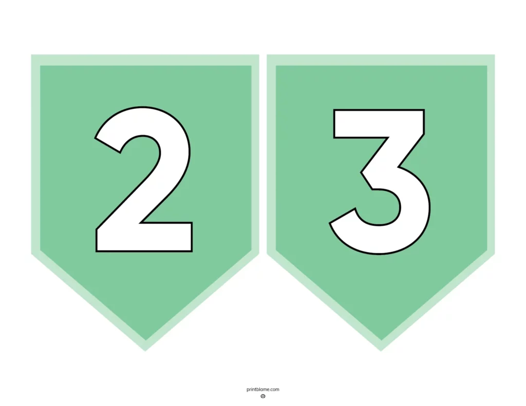 Bulletin board letters 2-3 feature two large, mint green banners with bold white numbers "2" and "3" against a minimalistic backdrop.