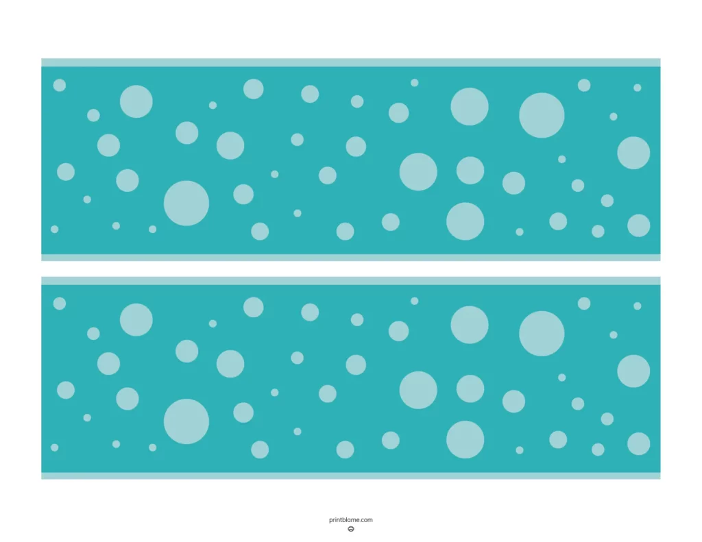 Aqua polka dot border design featuring varying sizes of circles in shades of blue against a bright aqua background.
