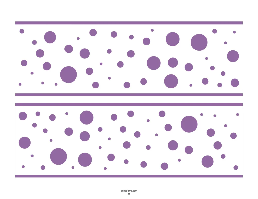 Purple polka dot bulletin board border featuring various circular shapes on a white background.