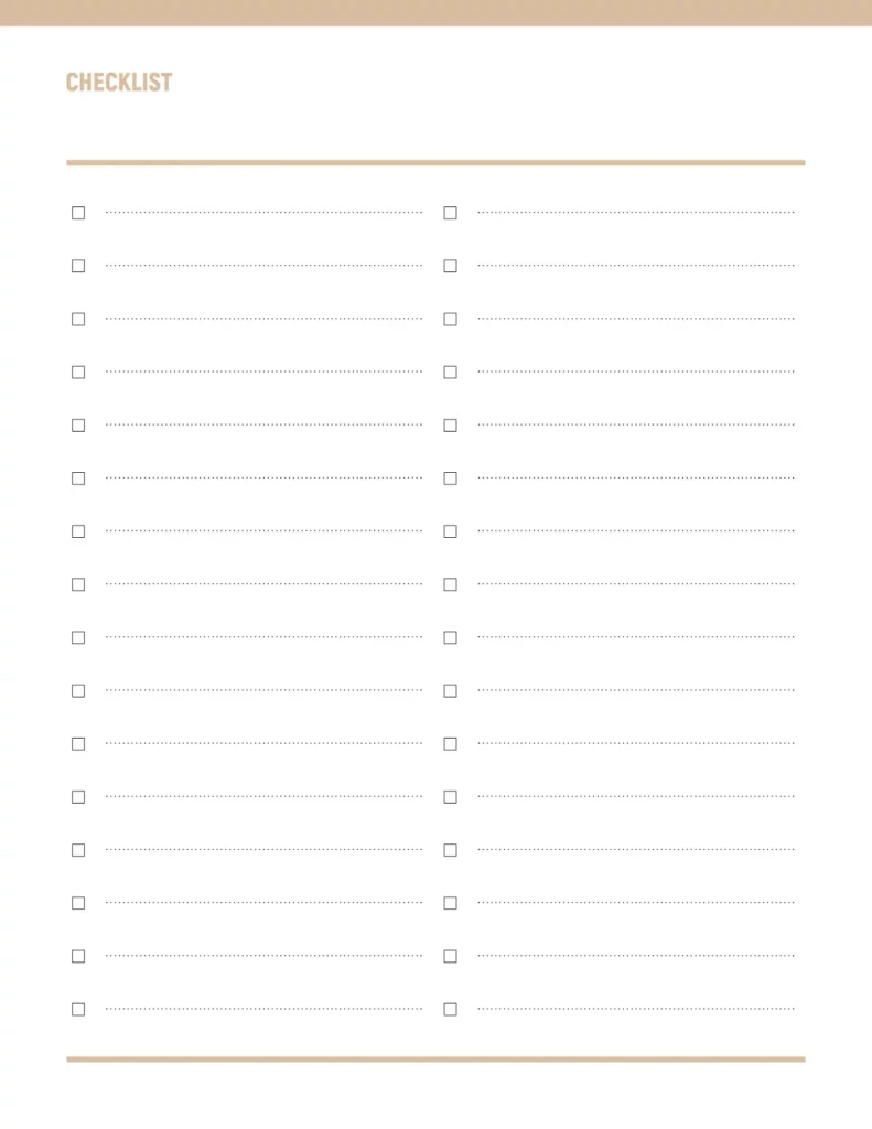 Checklist template featuring clean design with bordered sections for organization.