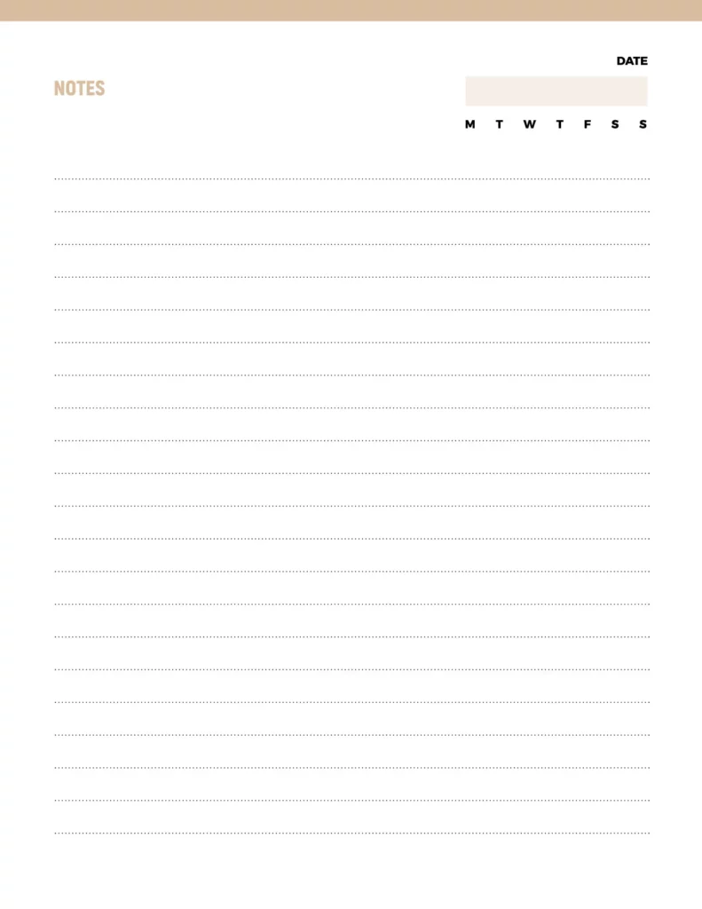 Notes template featuring a clean, minimalist design with a light beige header and date section.