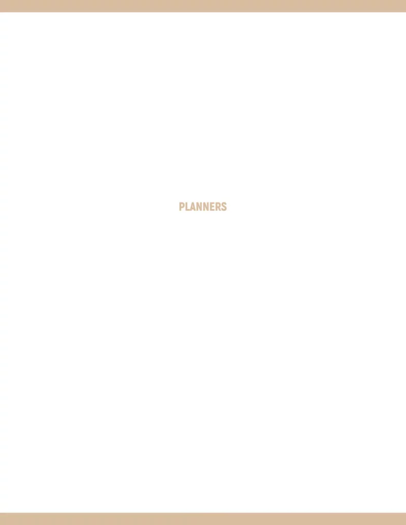 Planners cover page featuring a minimalist design with a soft beige border and elegant typography.
